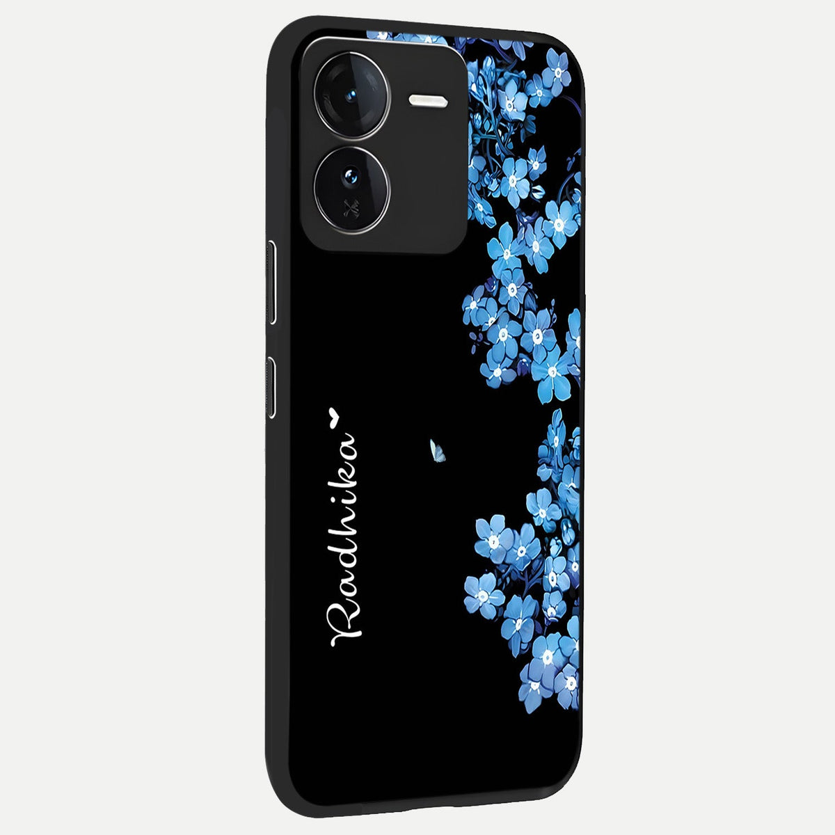 Blue Petal Dream Custom Name back cover For iQOO Z9 slim fit glass case with vibrant aesthetic design