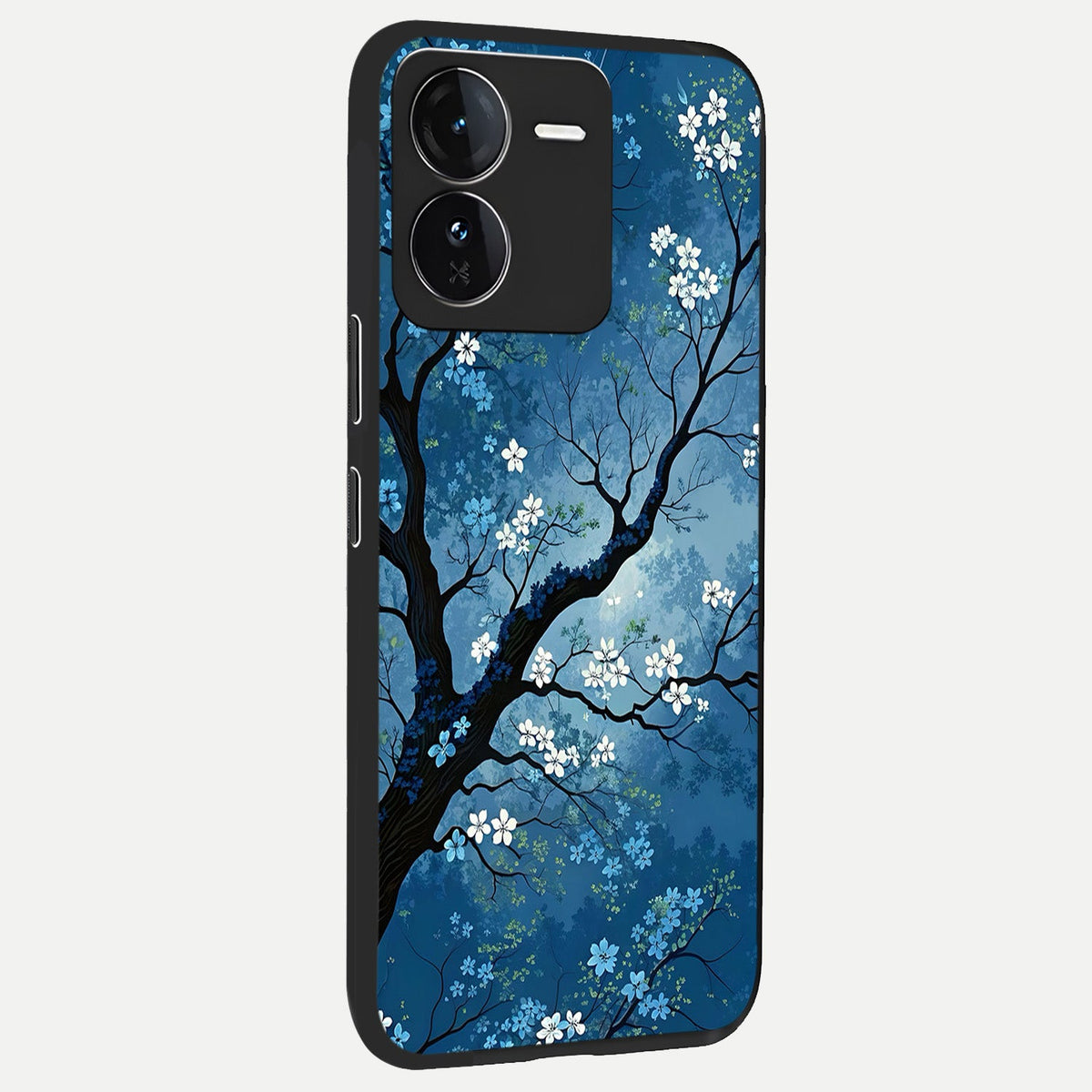 Blue Tree Serenity back cover For iQOO Z9 slim fit glass case with vibrant aesthetic design