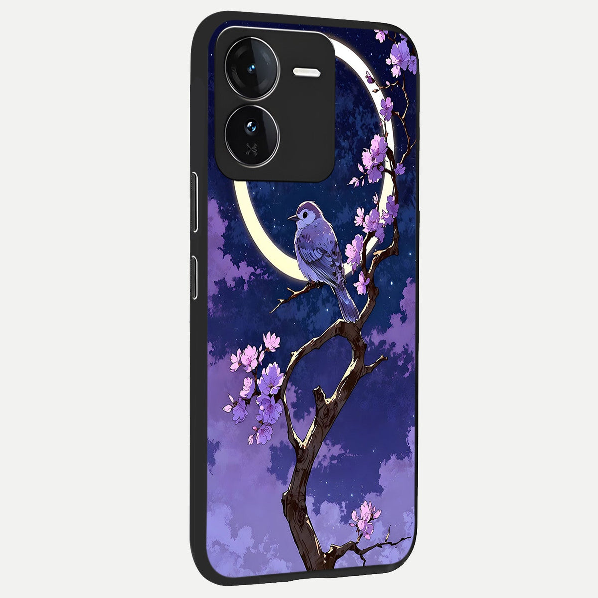 Celestial Bird Blossom back cover For iQOO Z9 slim fit glass case with vibrant aesthetic design