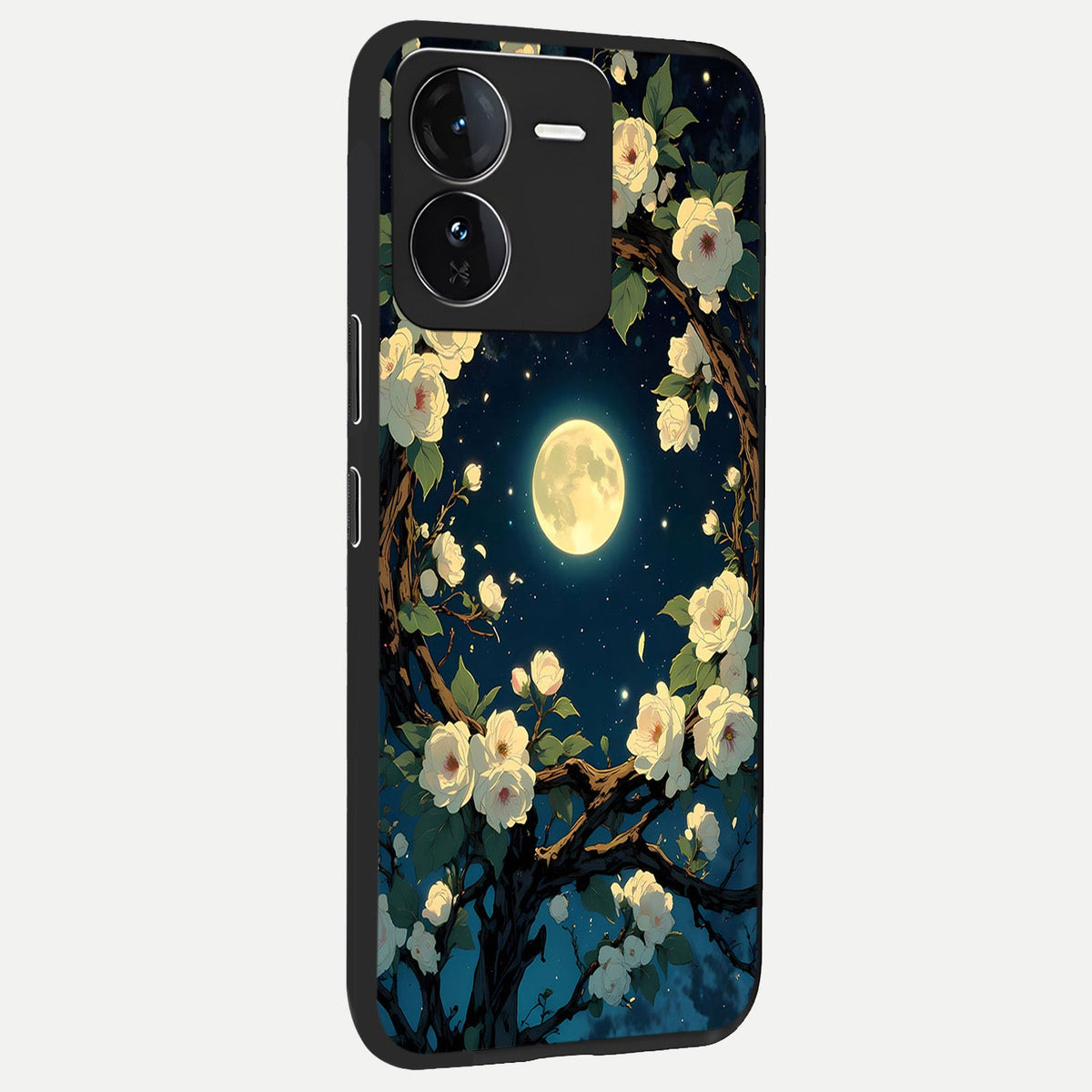 Celestial Moon And Flower back cover For iQOO Z9 slim fit glass case with vibrant aesthetic design
