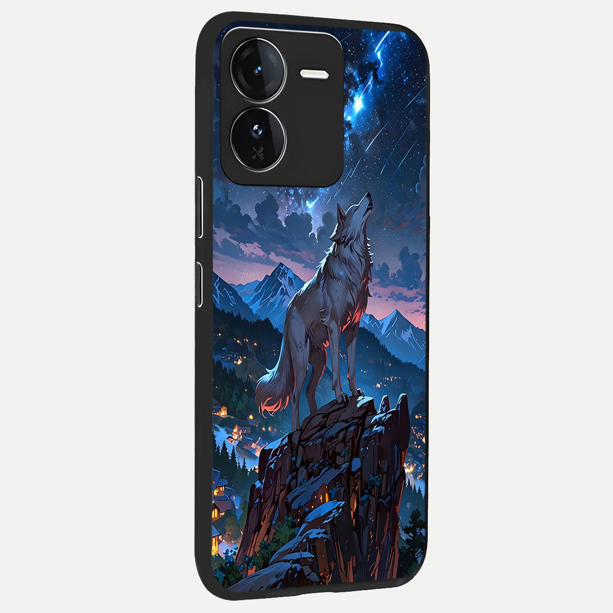 Celestial Wolf Howl back cover For iQOO Z9 slim fit glass case with vibrant aesthetic design