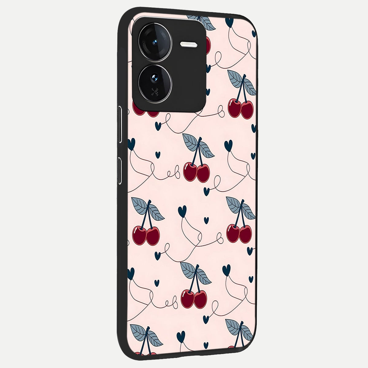 Cherry Heart Line back cover For iQOO Z9 slim fit glass case with vibrant aesthetic design