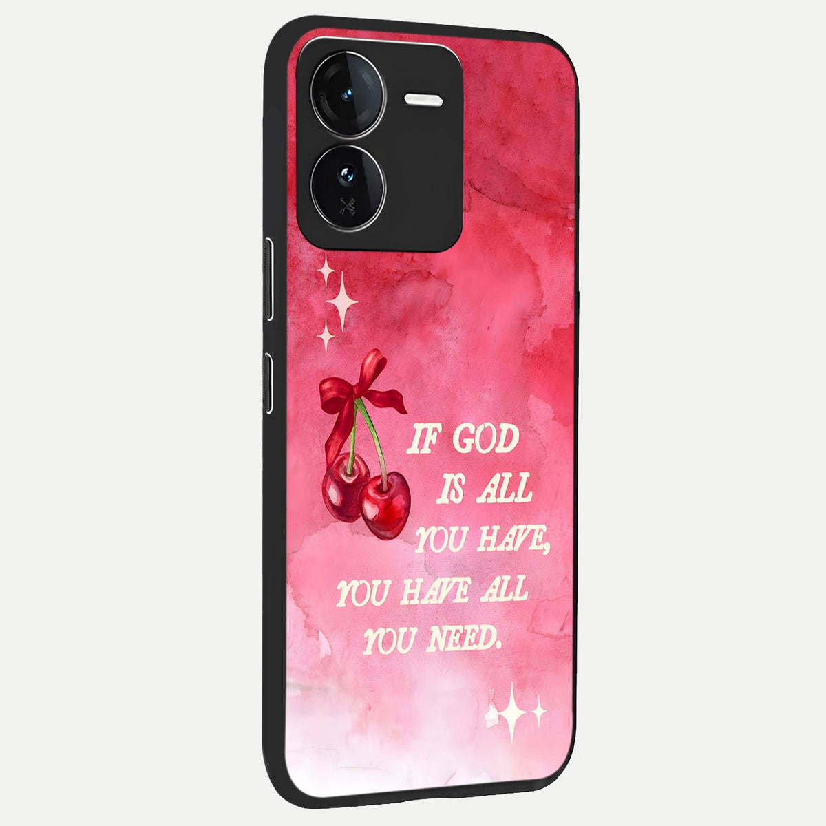 Cherry Quote back cover For iQOO Z9 slim fit glass case with vibrant aesthetic design
