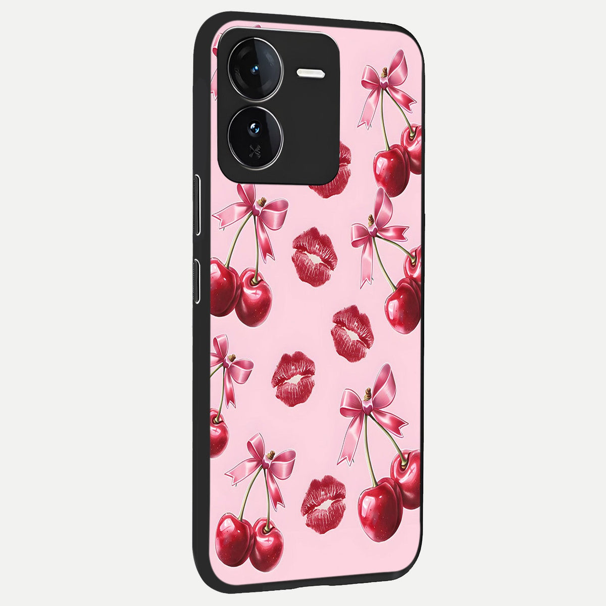 Cherry With Lips back cover For iQOO Z9 slim fit glass case with vibrant aesthetic design