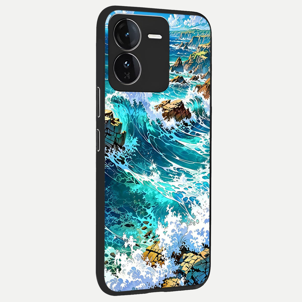 Coastal Blue Waves back cover For iQOO Z9 slim fit glass case with vibrant aesthetic design