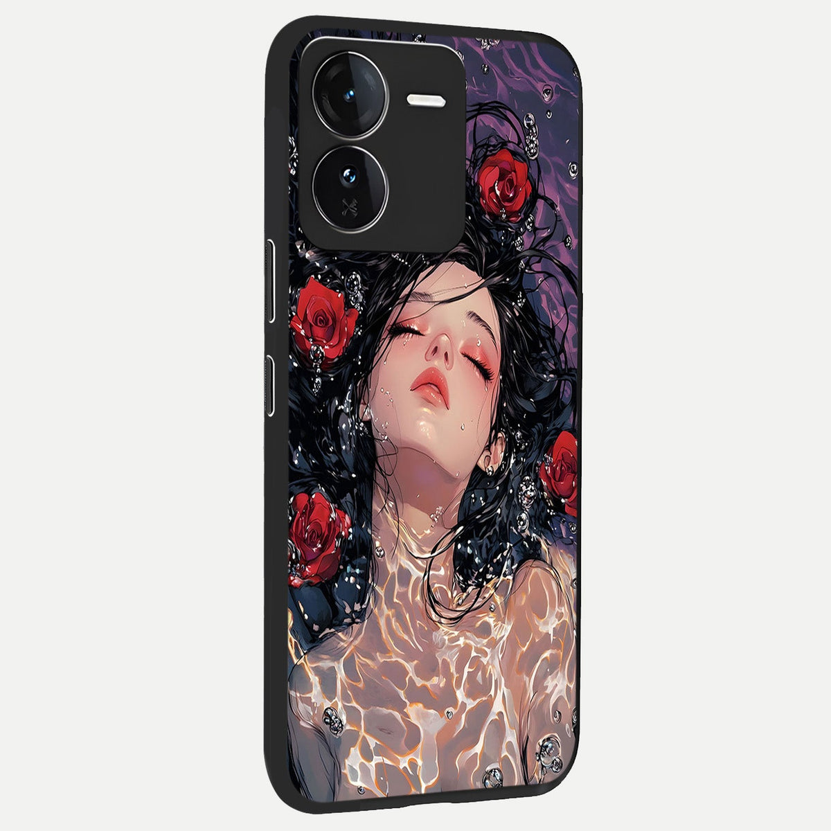 Crimson Rose Serenity back cover For iQOO Z9 slim fit glass case with vibrant aesthetic design