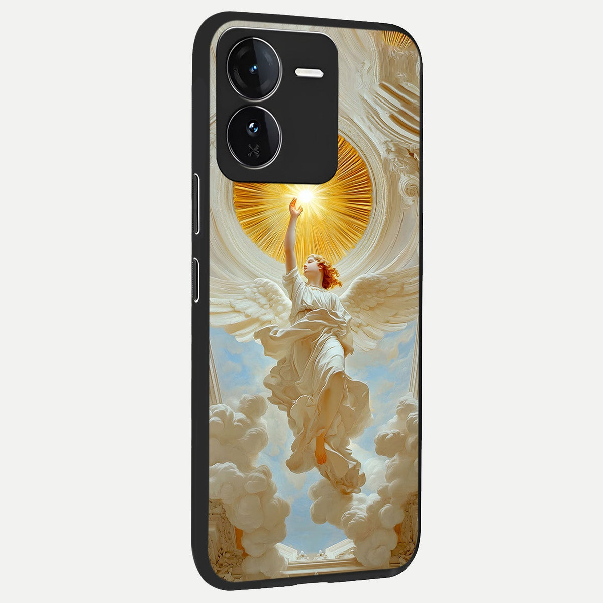 Divine Light Angel back cover For iQOO Z9 slim fit glass case with vibrant aesthetic design