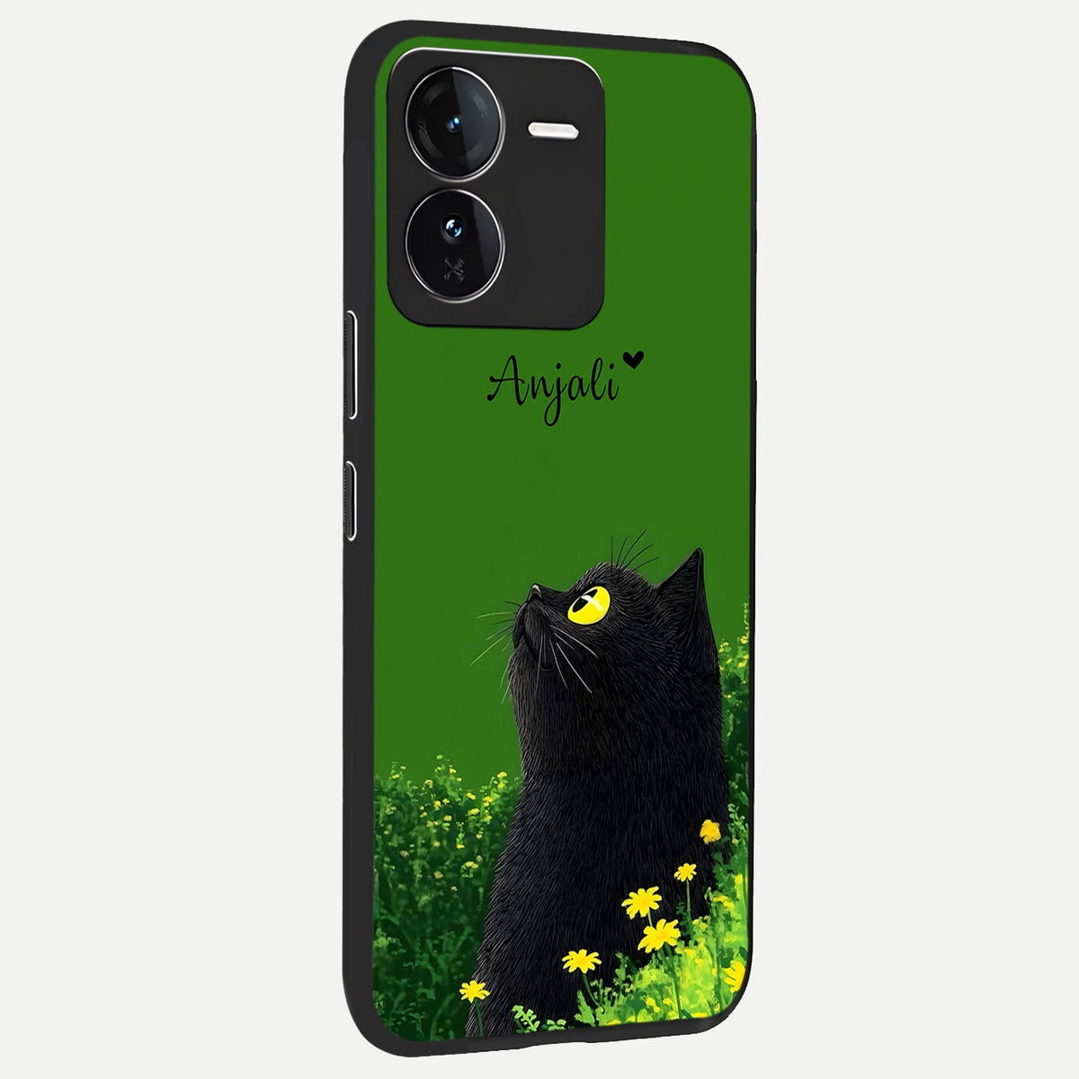 Emerald Cat Custom Name back cover For iQOO Z9 slim fit glass case with vibrant aesthetic design