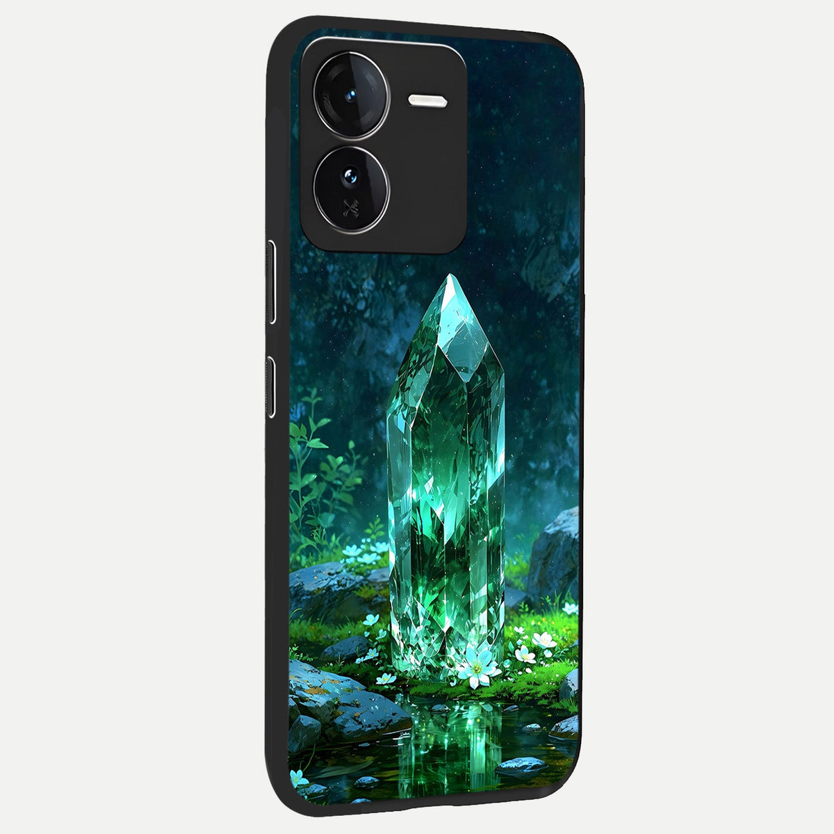 Emerald Light Crystal back cover For iQOO Z9 slim fit glass case with vibrant aesthetic design