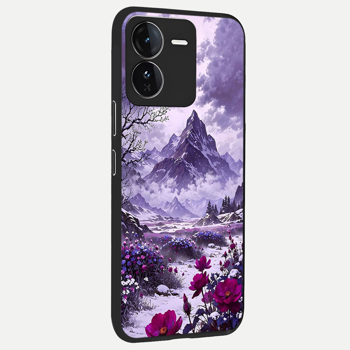 Flower Mountain View back cover For iQOO Z9 slim fit glass case with vibrant aesthetic design