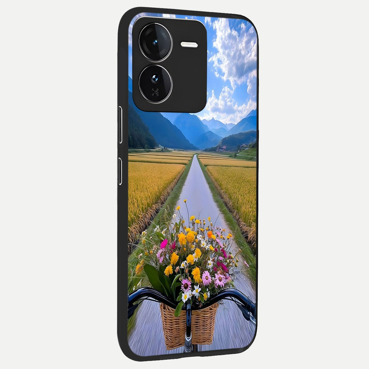 Golden Field Journey back cover For iQOO Z9 slim fit glass case with vibrant aesthetic design