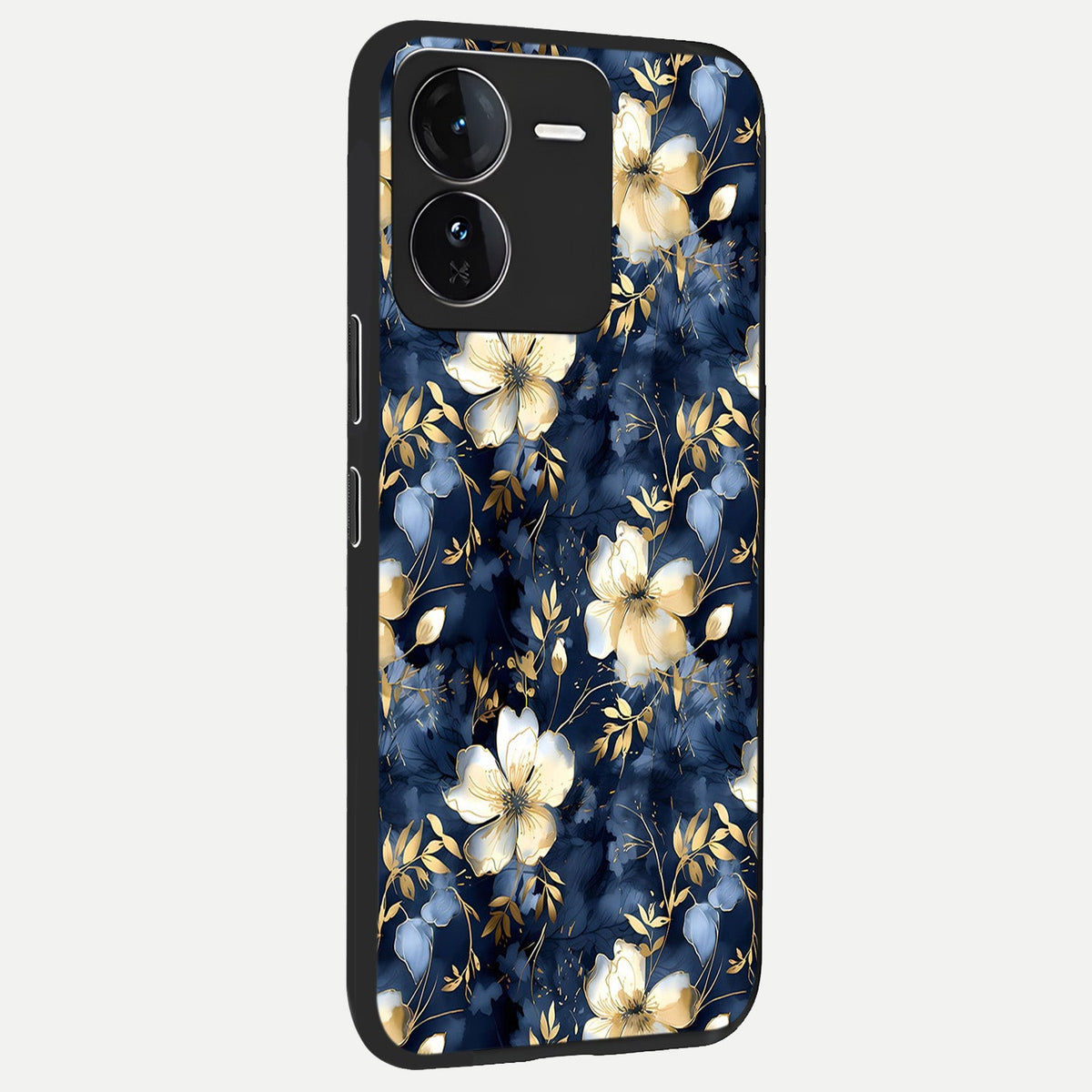 Golden Midnight Bloom back cover For iQOO Z9 slim fit glass case with vibrant aesthetic design