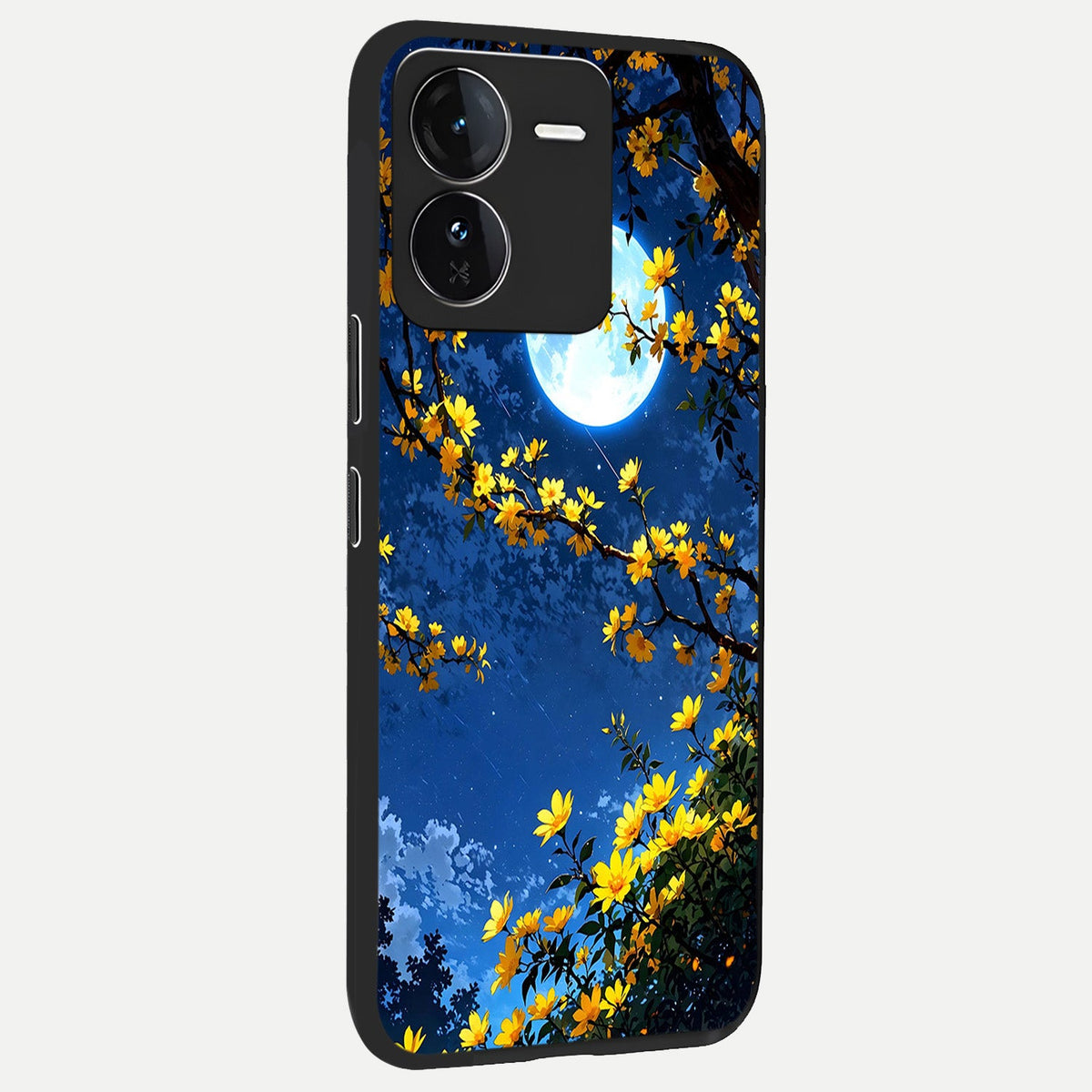 Golden Night Glow back cover For iQOO Z9 slim fit glass case with vibrant aesthetic design