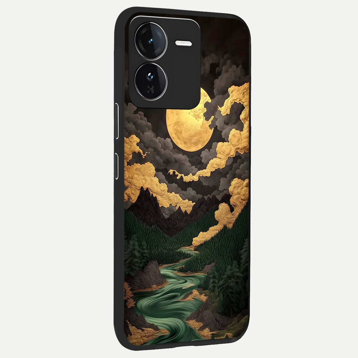 Golden River Moon back cover For iQOO Z9 slim fit glass case with vibrant aesthetic design