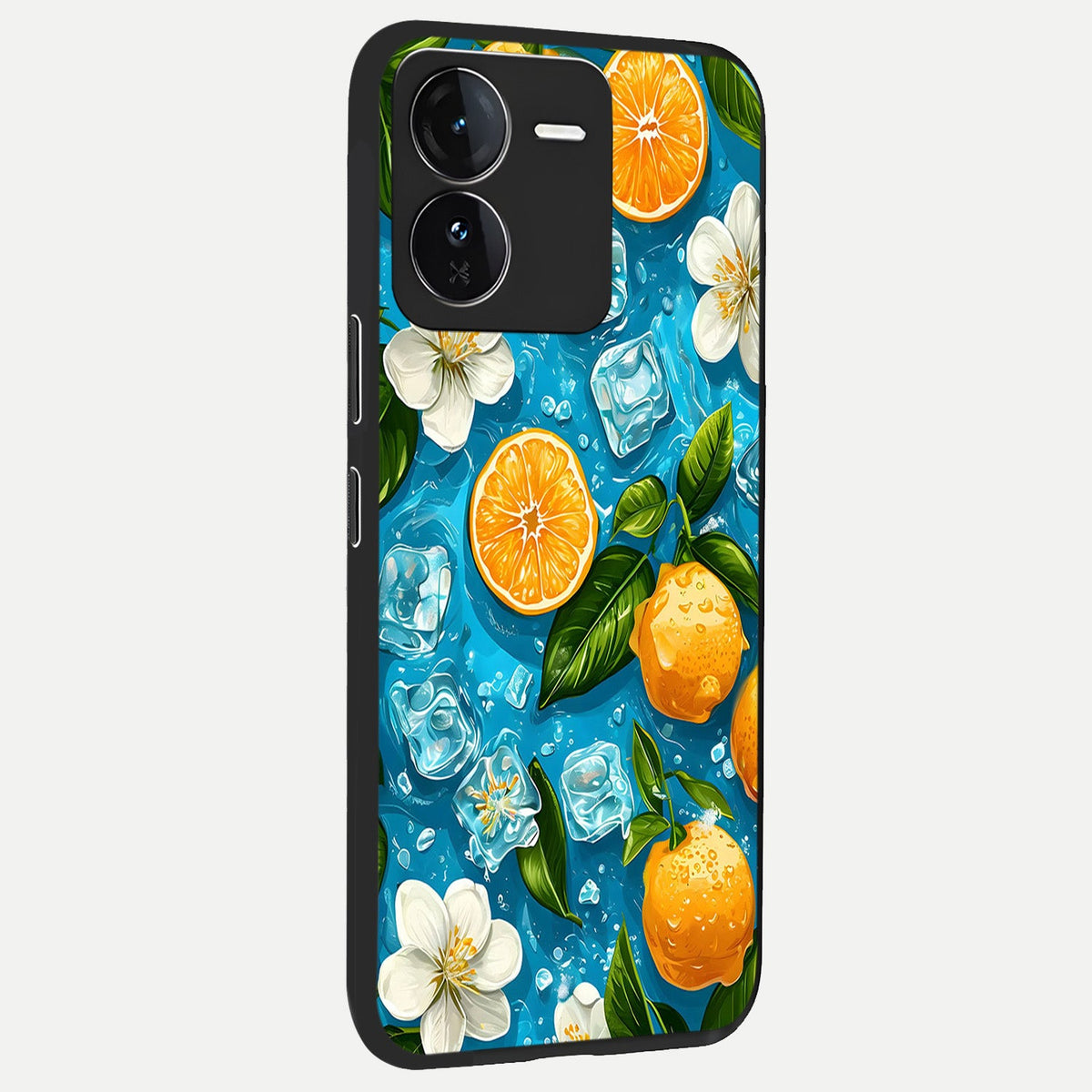 Ice Cube With Orange back cover For iQOO Z9 slim fit glass case with vibrant aesthetic design
