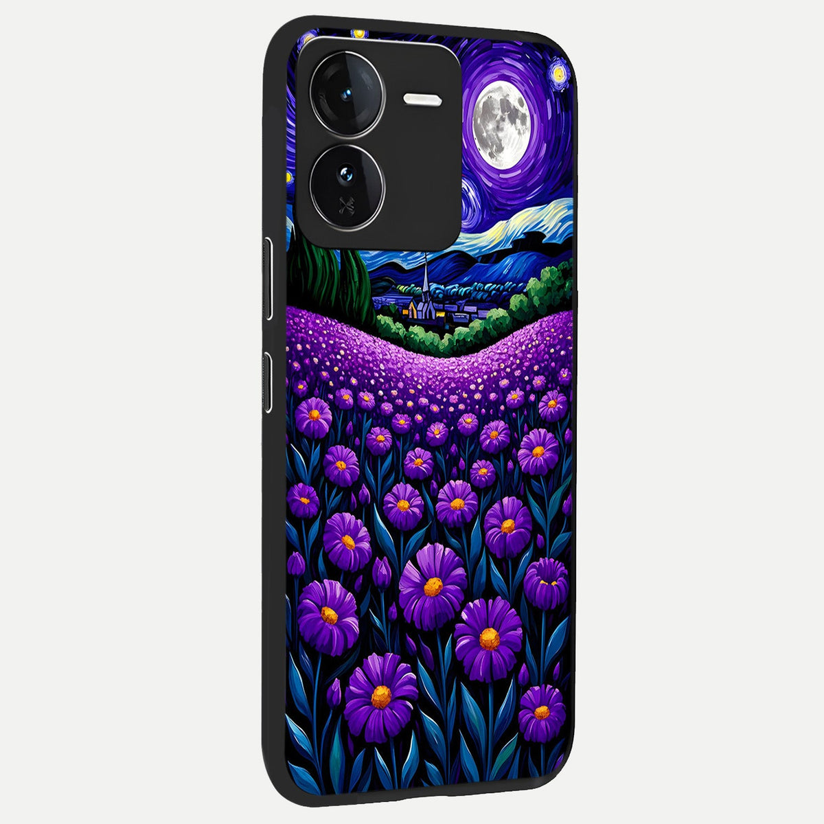 Lavender Moon Field back cover For iQOO Z9 slim fit glass case with vibrant aesthetic design