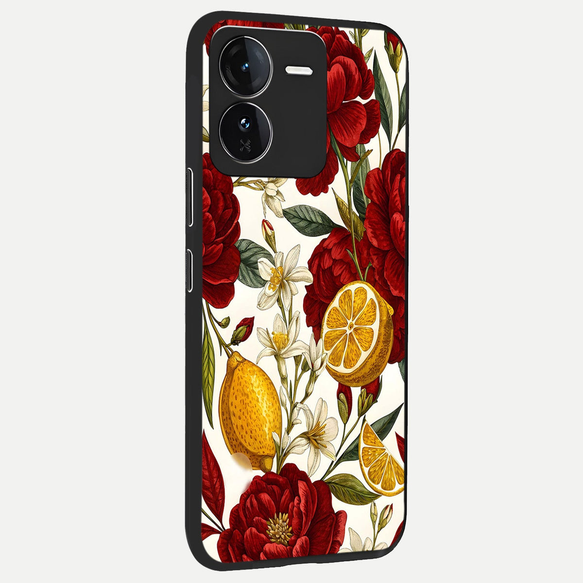 Lemon Rose Charm back cover For iQOO Z9 slim fit glass case with vibrant aesthetic design