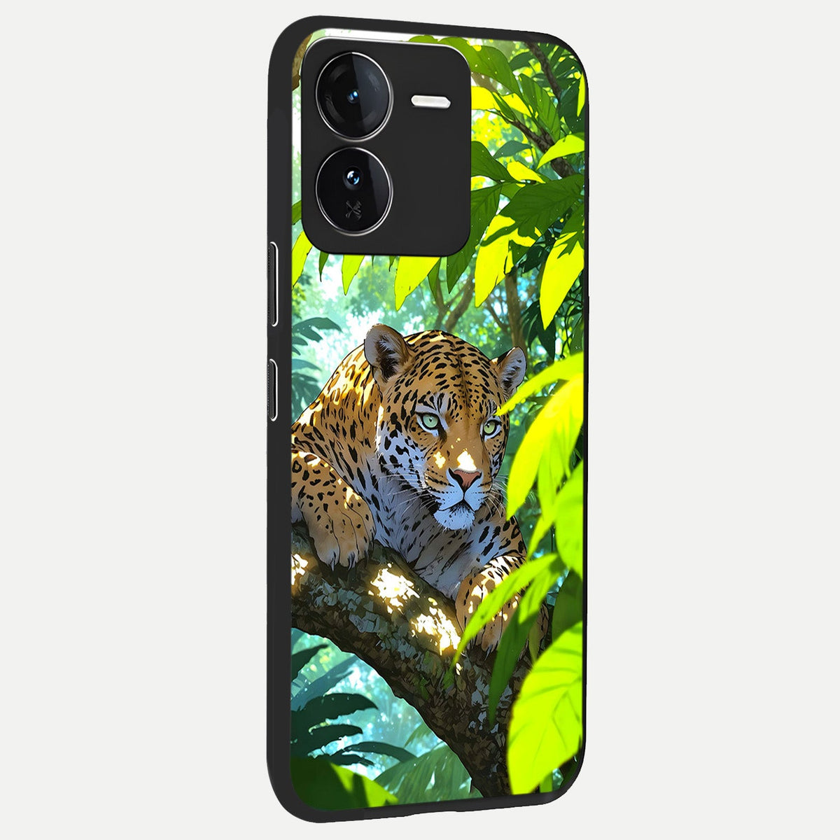 Leopard in Jungle back cover For iQOO Z9 slim fit glass case with vibrant aesthetic design