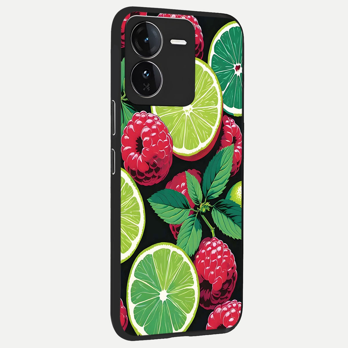 Lime and Raspberry Pattern back cover For iQOO Z9 slim fit glass case with vibrant aesthetic design