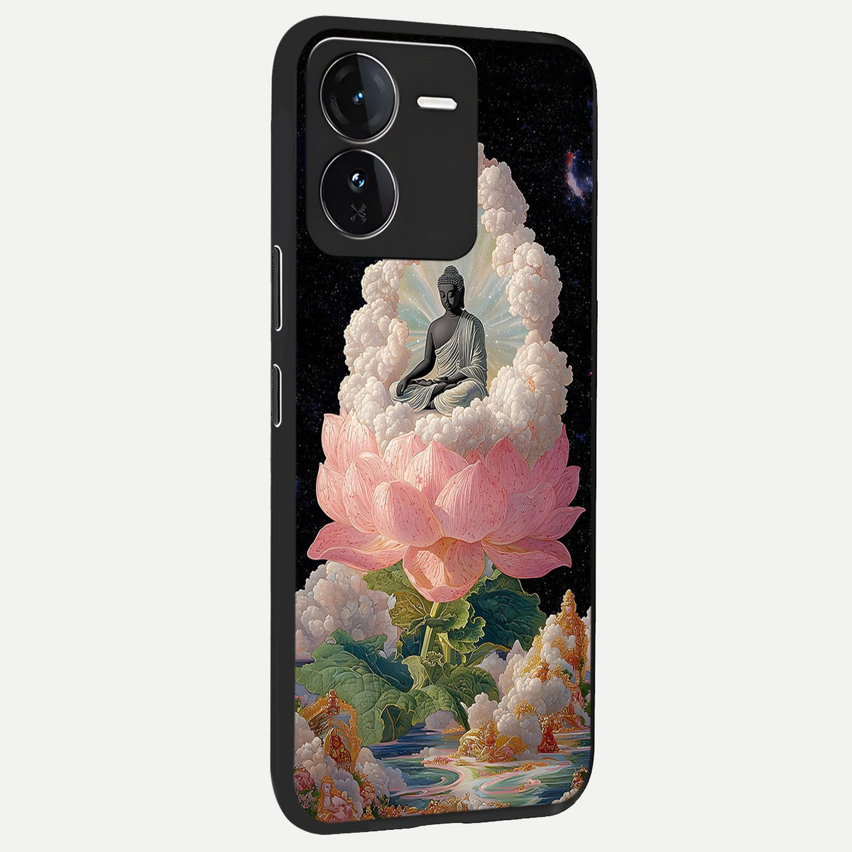 Lotus Divine Peace back cover For iQOO Z9 slim fit glass case with vibrant aesthetic design