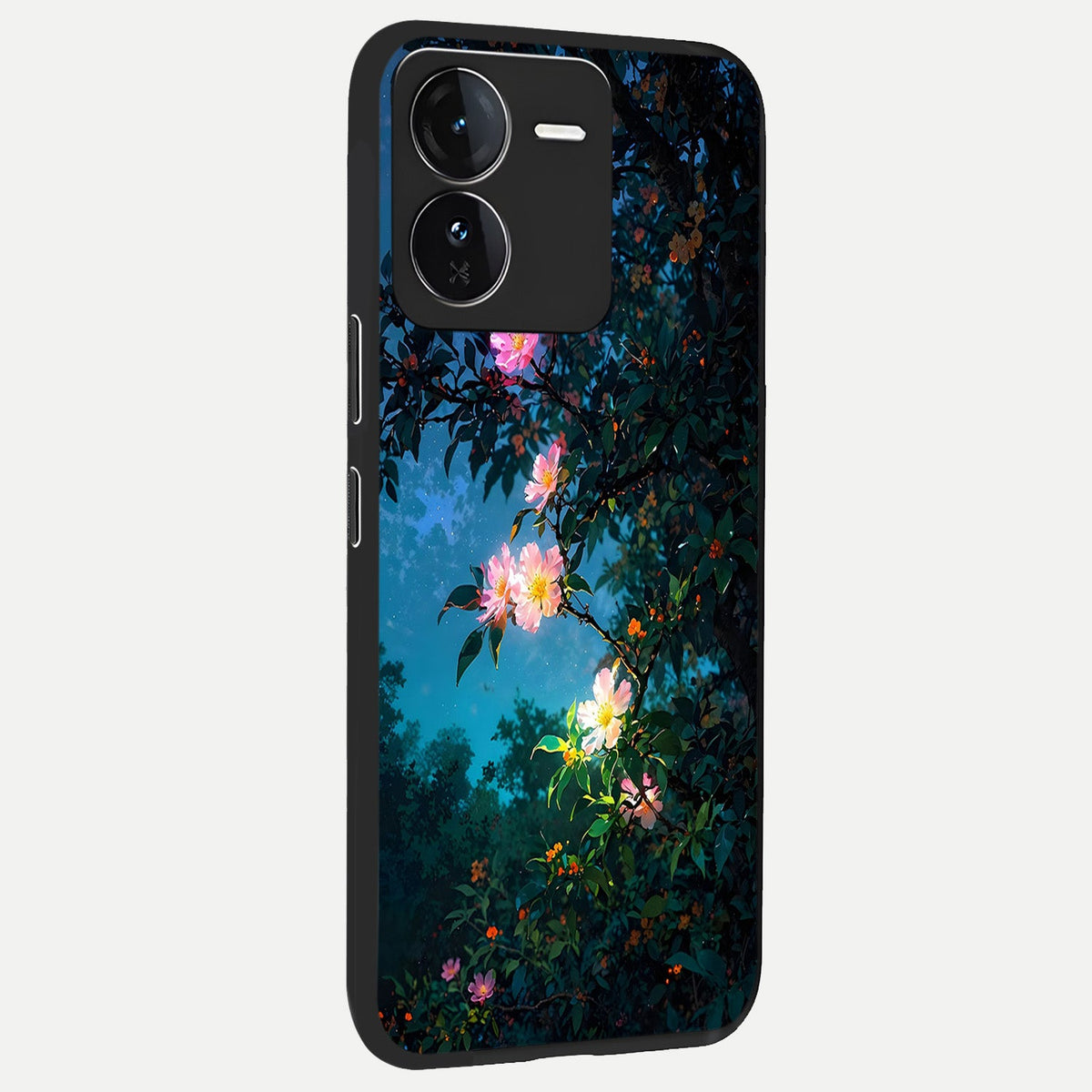 Midnight Bloom Glow back cover For iQOO Z9 slim fit glass case with vibrant aesthetic design