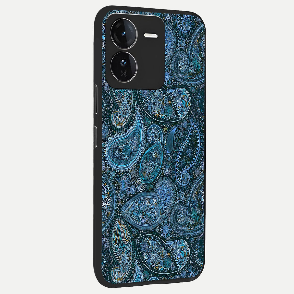 Midnight Paisley Glow back cover For iQOO Z9 slim fit glass case with vibrant aesthetic design