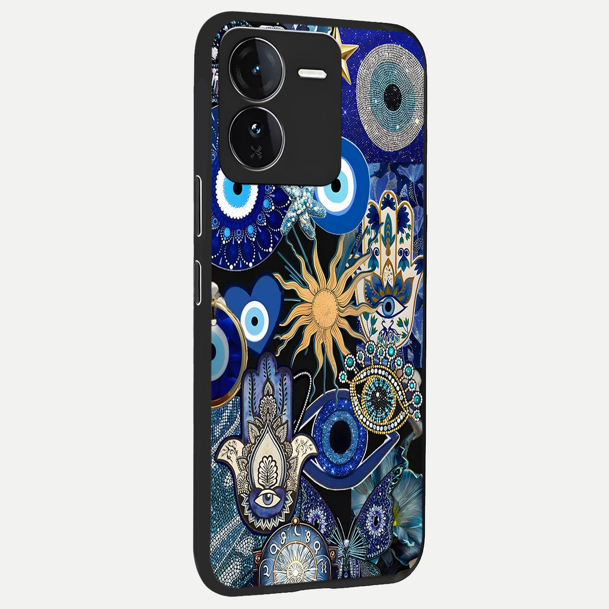 Mystic Blue Evil Eye back cover For iQOO Z9 slim fit glass case with vibrant aesthetic design