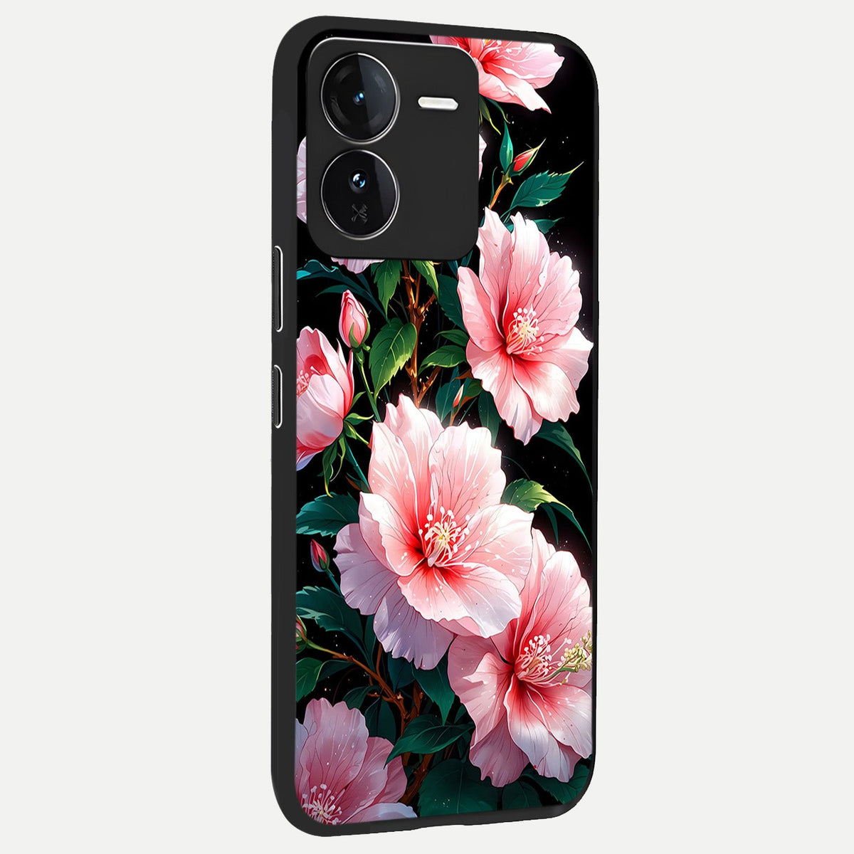 Peach Flower back cover For iQOO Z9 slim fit glass case with vibrant aesthetic design