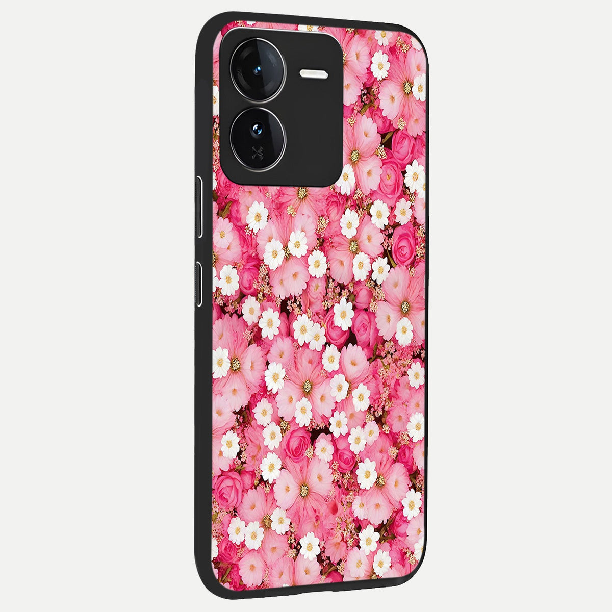 Pink Daisy Bliss back cover For iQOO Z9 slim fit glass case with vibrant aesthetic design