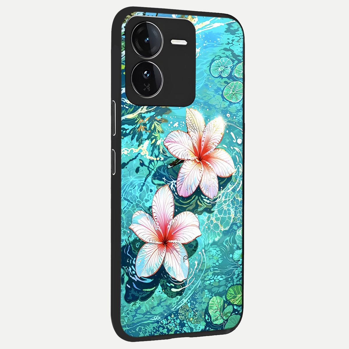 Pink Flowers in Water back cover For iQOO Z9 slim fit glass case with vibrant aesthetic design