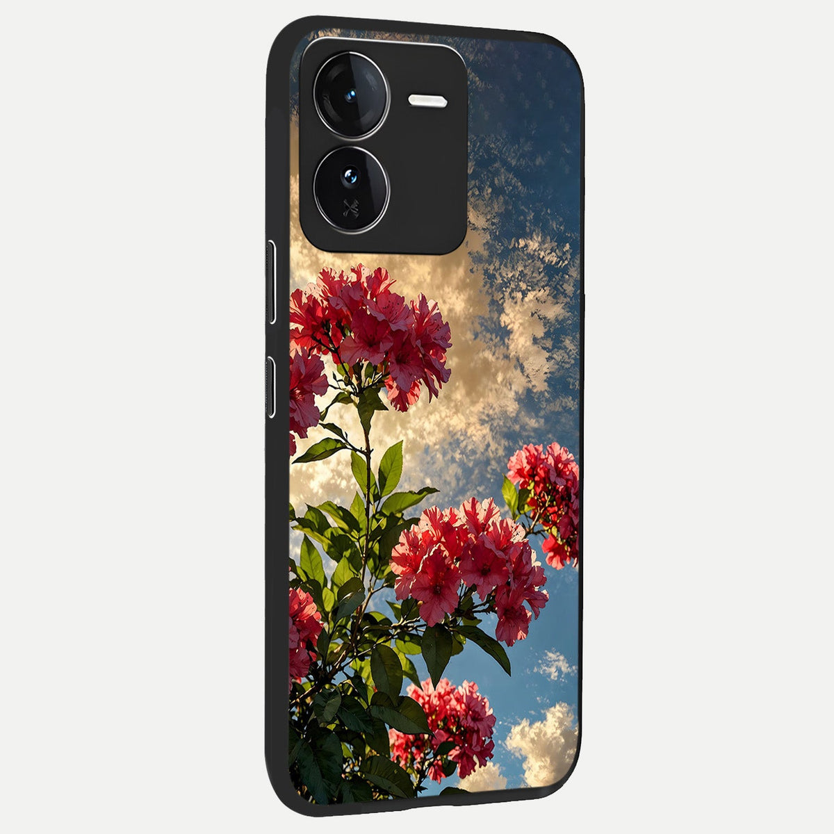 Red Bloom Skies back cover For iQOO Z9 slim fit glass case with vibrant aesthetic design