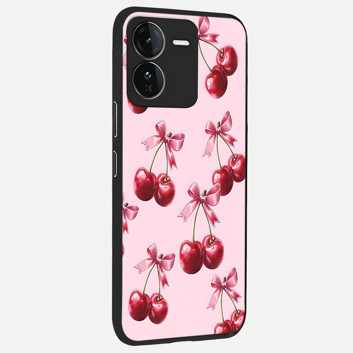 Red Cherries Pattern back cover For iQOO Z9 slim fit glass case with vibrant aesthetic design