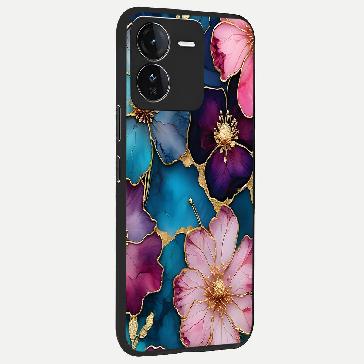 Sparkle Floral back cover For iQOO Z9 slim fit glass case with vibrant aesthetic design