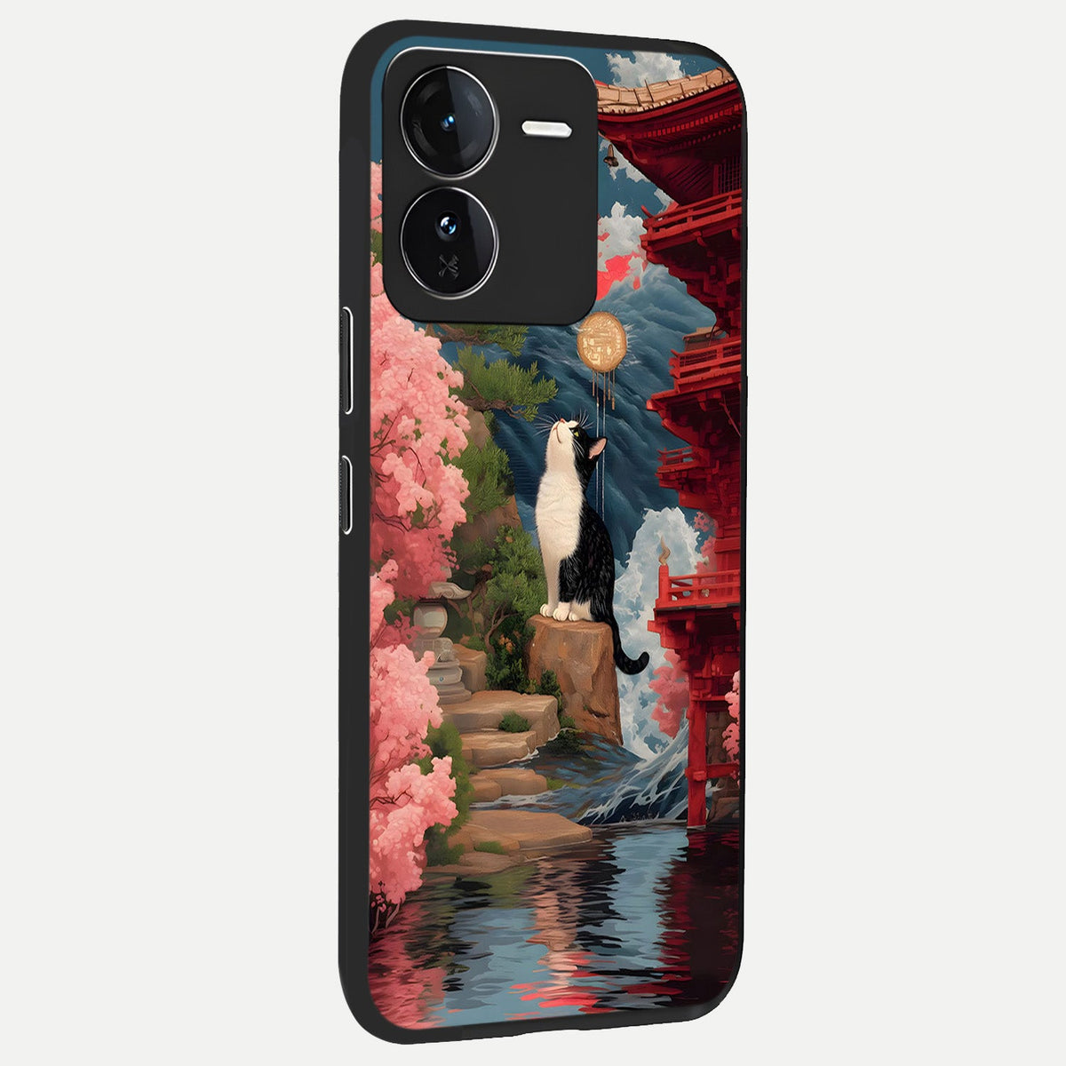 Temple Cat Scenery back cover For iQOO Z9 slim fit glass case with vibrant aesthetic design