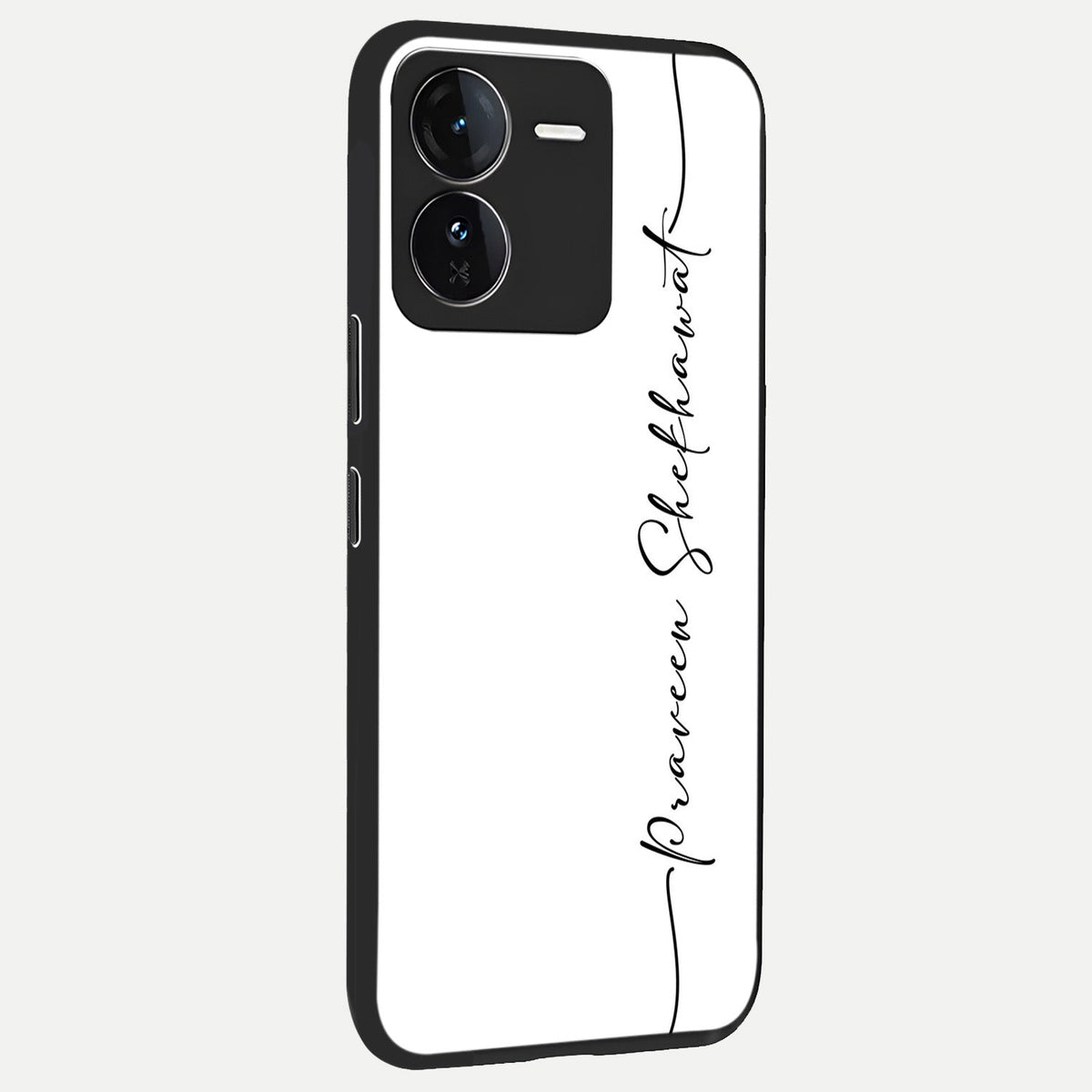 White Tune Custom Name back cover For iQOO Z9 slim fit personalized glass case with aesthetic design