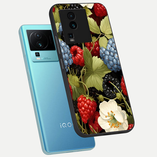 Berry Bloom Charm phone case For iQOO Neo 7 Pro showing premium glass back cover with detailed artwork