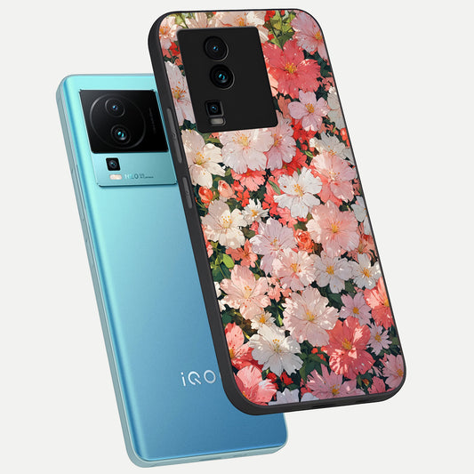 Blush Bloom Field phone case For iQOO Neo 7 Pro showing premium glass back cover with detailed artwork