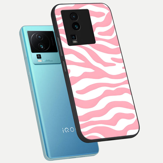 Blush Zebra Flow phone case For iQOO Neo 7 Pro showing premium glass back cover with detailed artwork