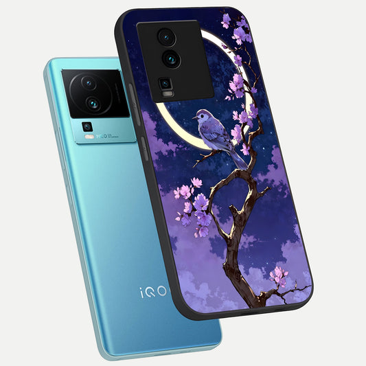 Celestial Bird Blossom phone case For iQOO Neo 7 Pro showing premium glass back cover with detailed artwork