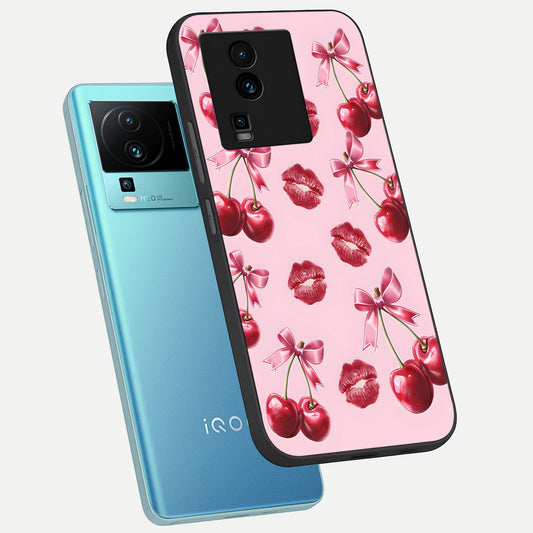 Cherry With Lips phone case For iQOO Neo 7 Pro showing premium glass back cover with detailed artwork