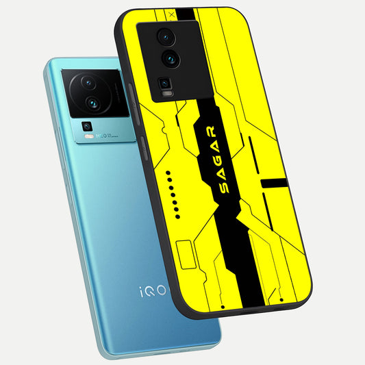 Circuit CYBERPUNK Custom Name phone case For iQOO Neo 7 Pro showing premium glass back cover with detailed artwork