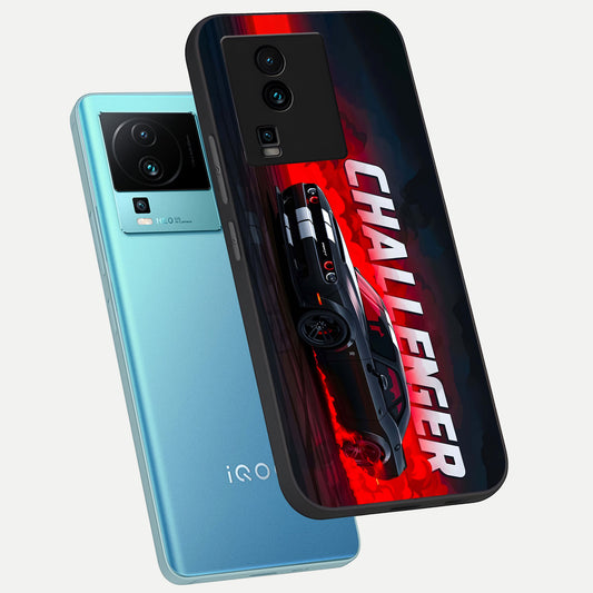 Crimson Challenger Fury phone case For iQOO Neo 7 Pro showing premium glass back cover with detailed artwork