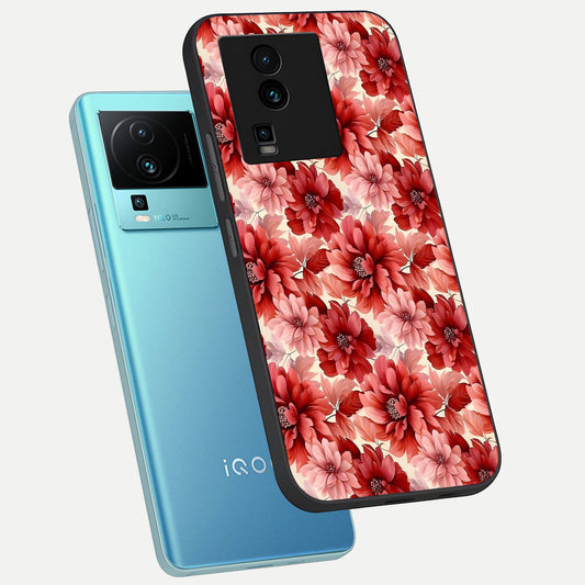 Crimson Love Petals phone case For iQOO Neo 7 Pro showing premium glass back cover with detailed artwork