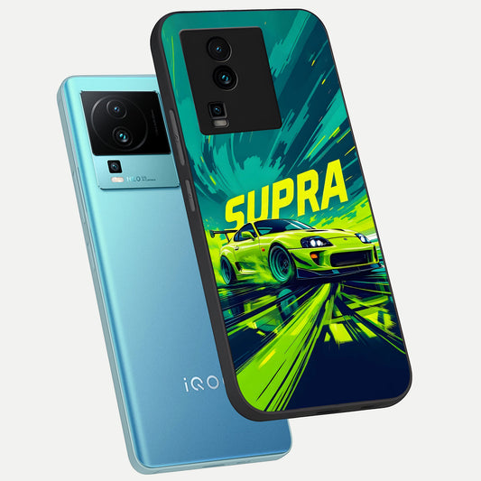 Electric Supra Thunder phone case For iQOO Neo 7 Pro showing premium glass back cover with detailed artwork