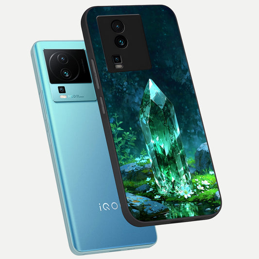 Emerald Light Crystal phone case For iQOO Neo 7 Pro showing premium glass back cover with detailed artwork