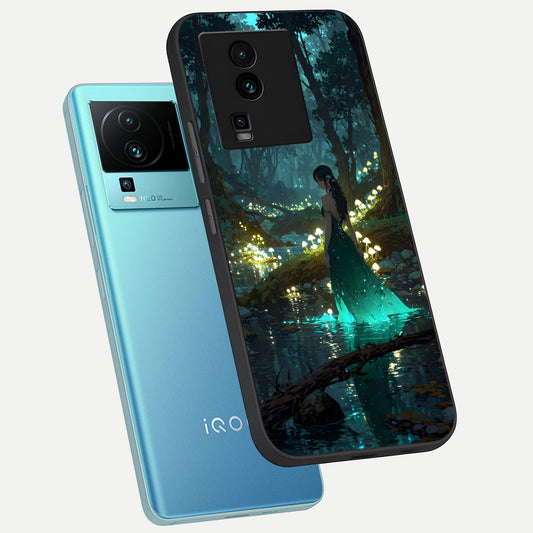 Enchanted Forest Glow phone case For iQOO Neo 7 Pro showing premium glass back cover with detailed artwork