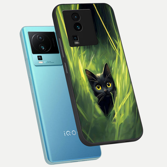 Hidden Cat Whisper phone case For iQOO Neo 7 Pro showing premium glass back cover with detailed artwork