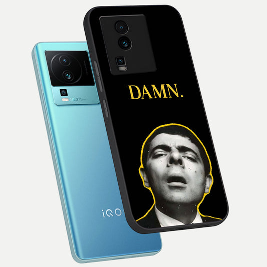 Mr Bean Damn phone case For iQOO Neo 7 Pro showing premium glass back cover with detailed artwork