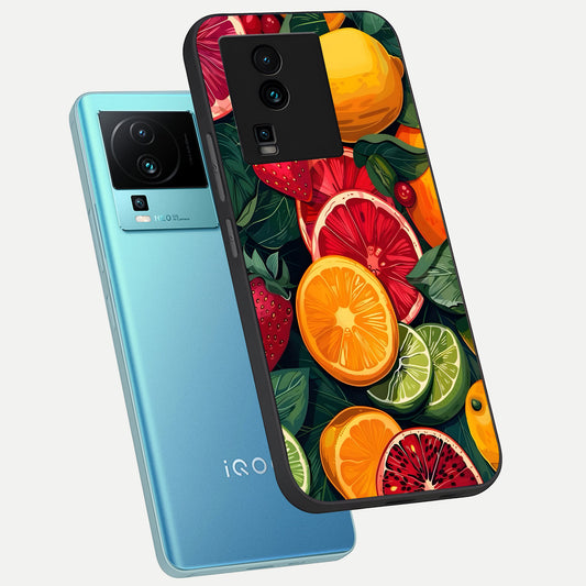 Multiple Fruits phone case For iQOO Neo 7 Pro showing premium glass back cover with detailed artwork