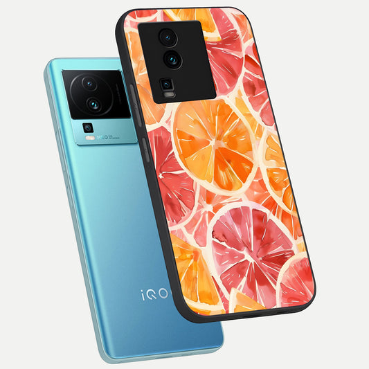 Orange Fruits Pattern phone case For iQOO Neo 7 Pro showing premium glass back cover with detailed artwork